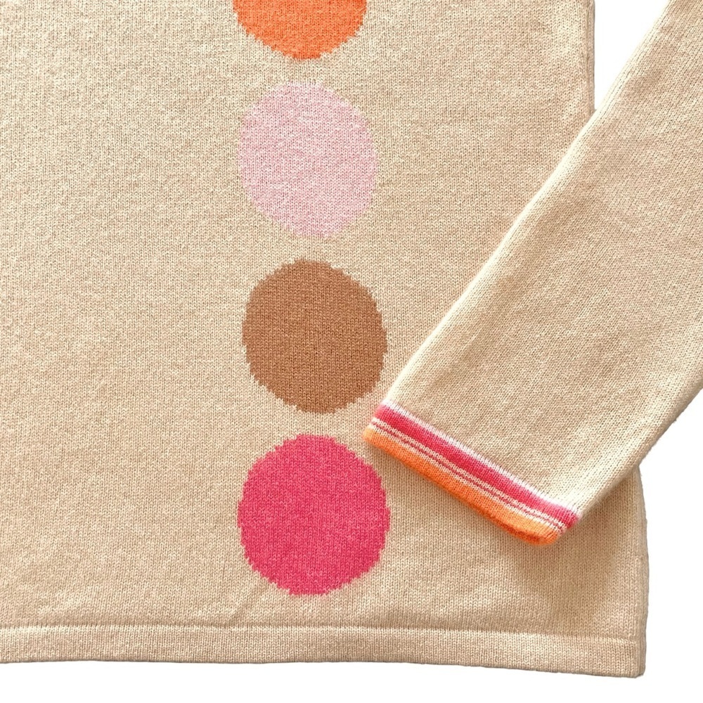 Folio 100% Cashmere Sweater, Turtleneck, Beige with Polka Dots, Size Medium - Picture 4 of 7